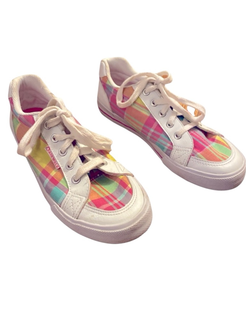 Airwalk sneakers pastel rainbow plaid 6.5 white trim laced skater granola